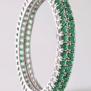 Elegant Silver and Green Gemstone Bracelet / Bangles